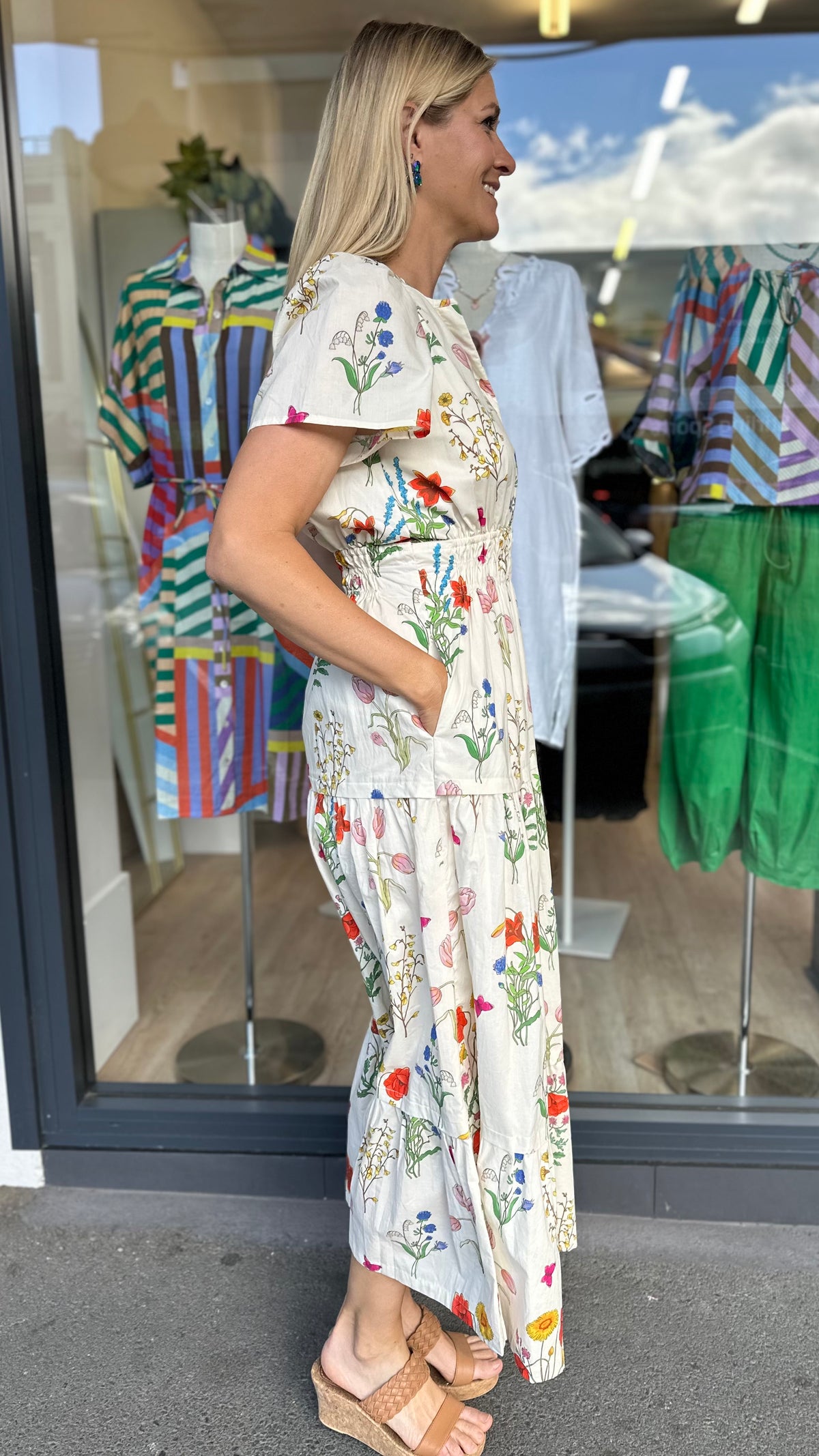 Tilly Tiered Midi Dress Ivory Floral