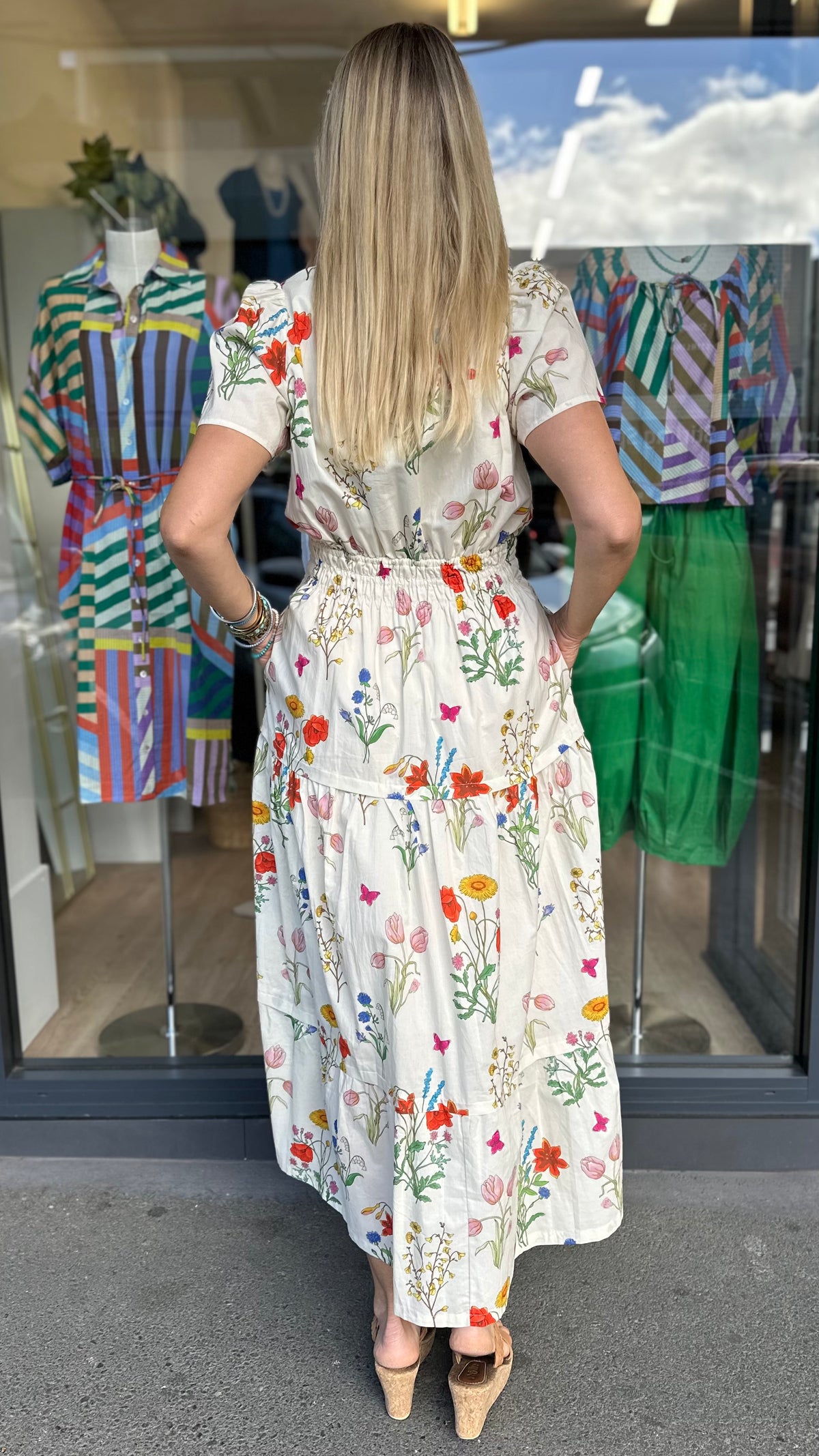 Tilly Tiered Midi Dress Ivory Floral