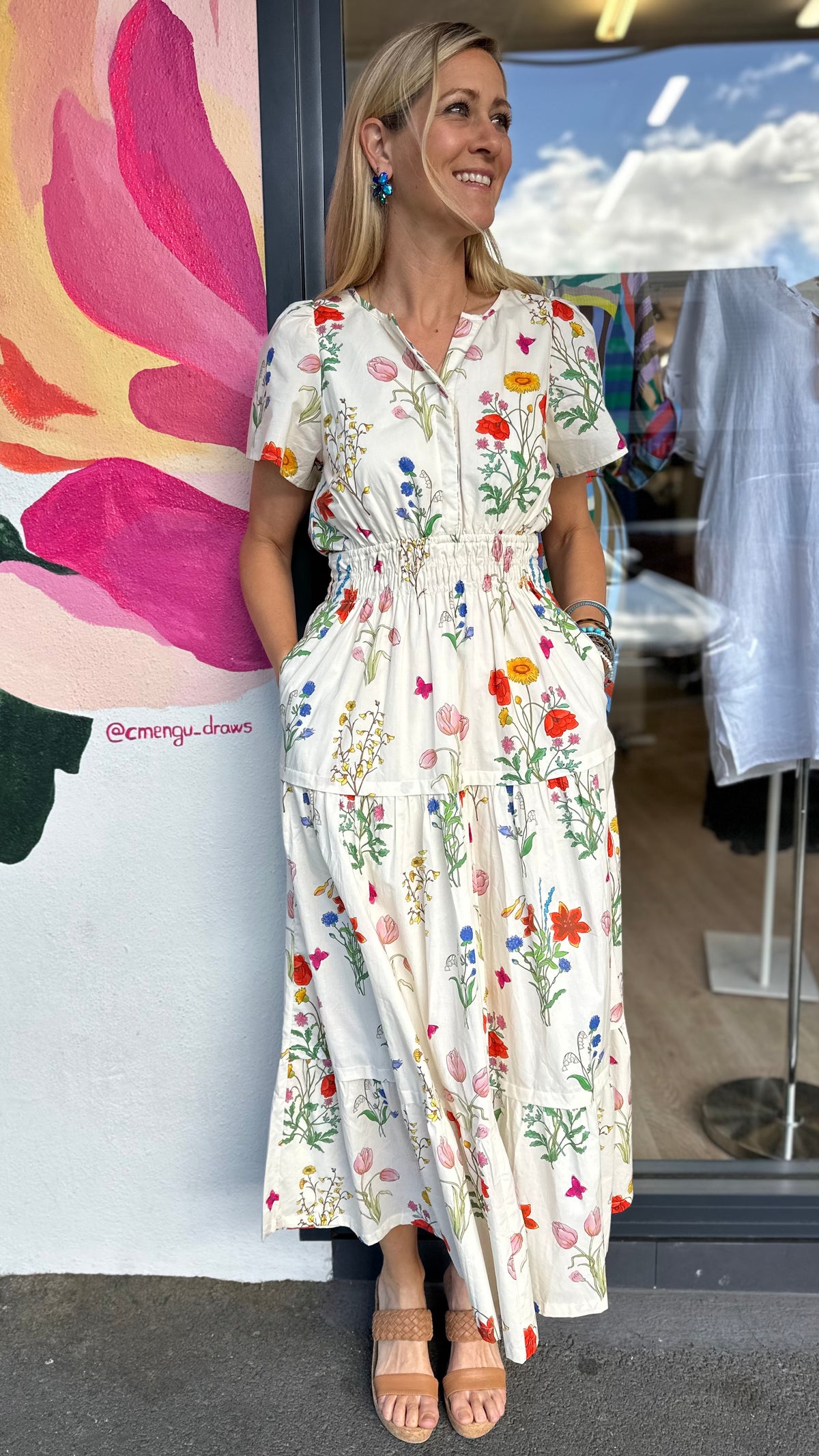 Tilly Tiered Midi Dress Ivory Floral