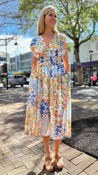 Tommie Zip Front Midi Dress Blue Mix