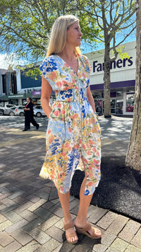 Tommie Zip Front Midi Dress Blue Mix