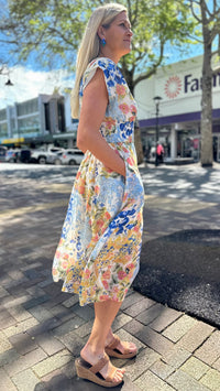 Tommie Zip Front Midi Dress Blue Mix