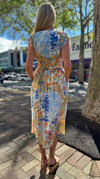 Tommie Zip Front Midi Dress Blue Mix