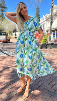 Jules Tulip Print Maxi Dress Blue Mix