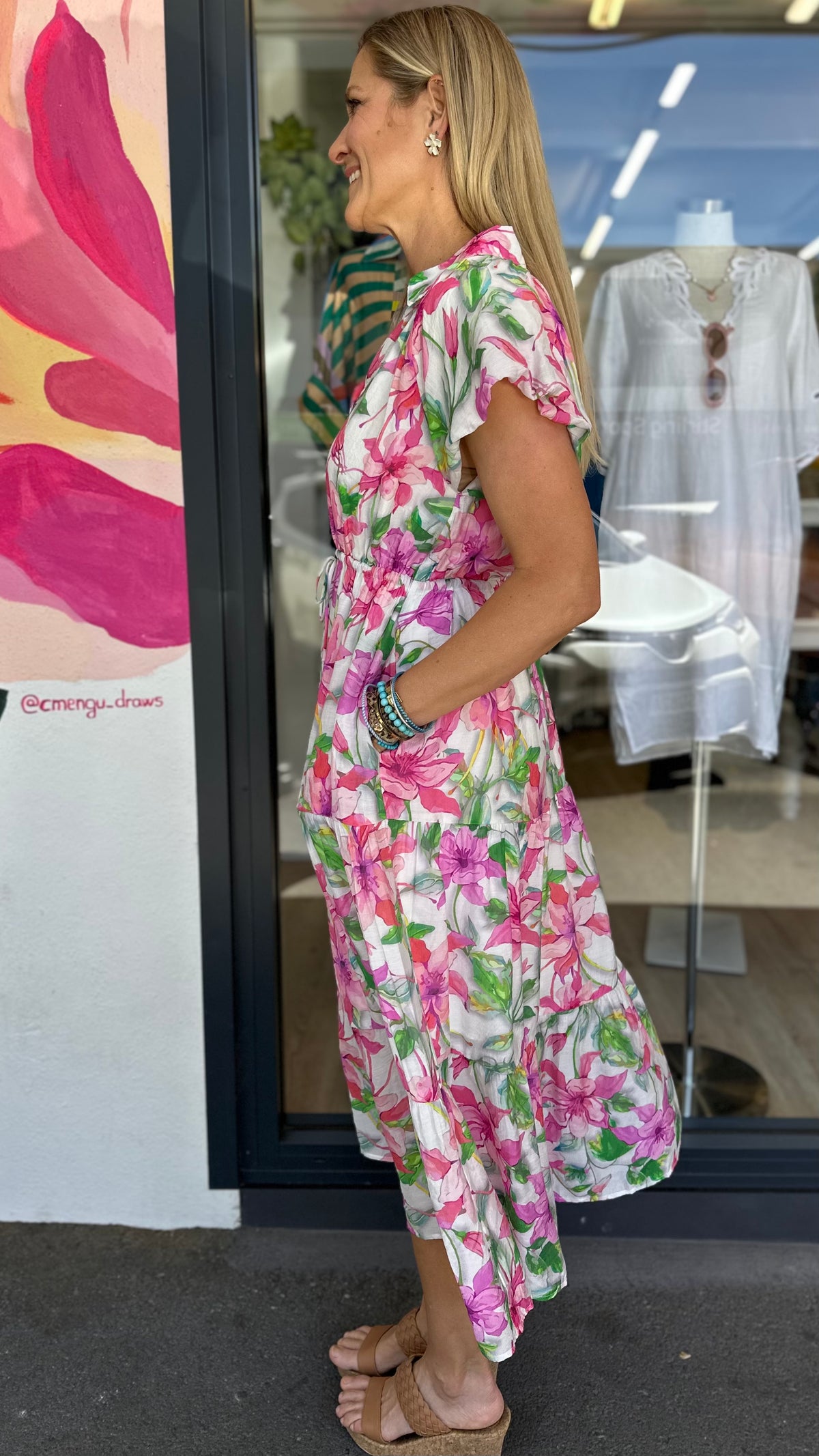 Kieran Collared Midi Dress Pink Floral