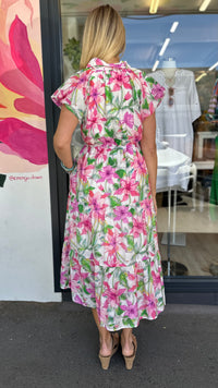 Kieran Collared Midi Dress Pink Floral