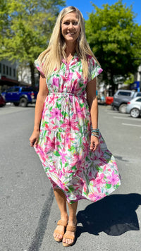 Kieran Collared Midi Dress Pink Floral
