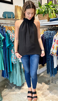 Eve Flower Applique Top Black