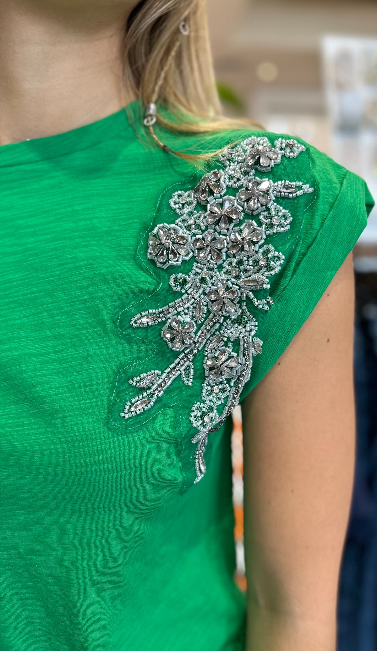 Ruby Rhinestone Top Kelly Green