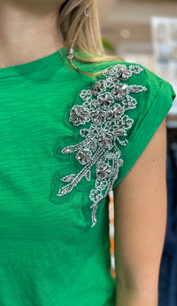 Ruby Rhinestone Top Kelly Green