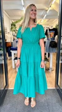 Tilly Tiered Midi Dress Jade