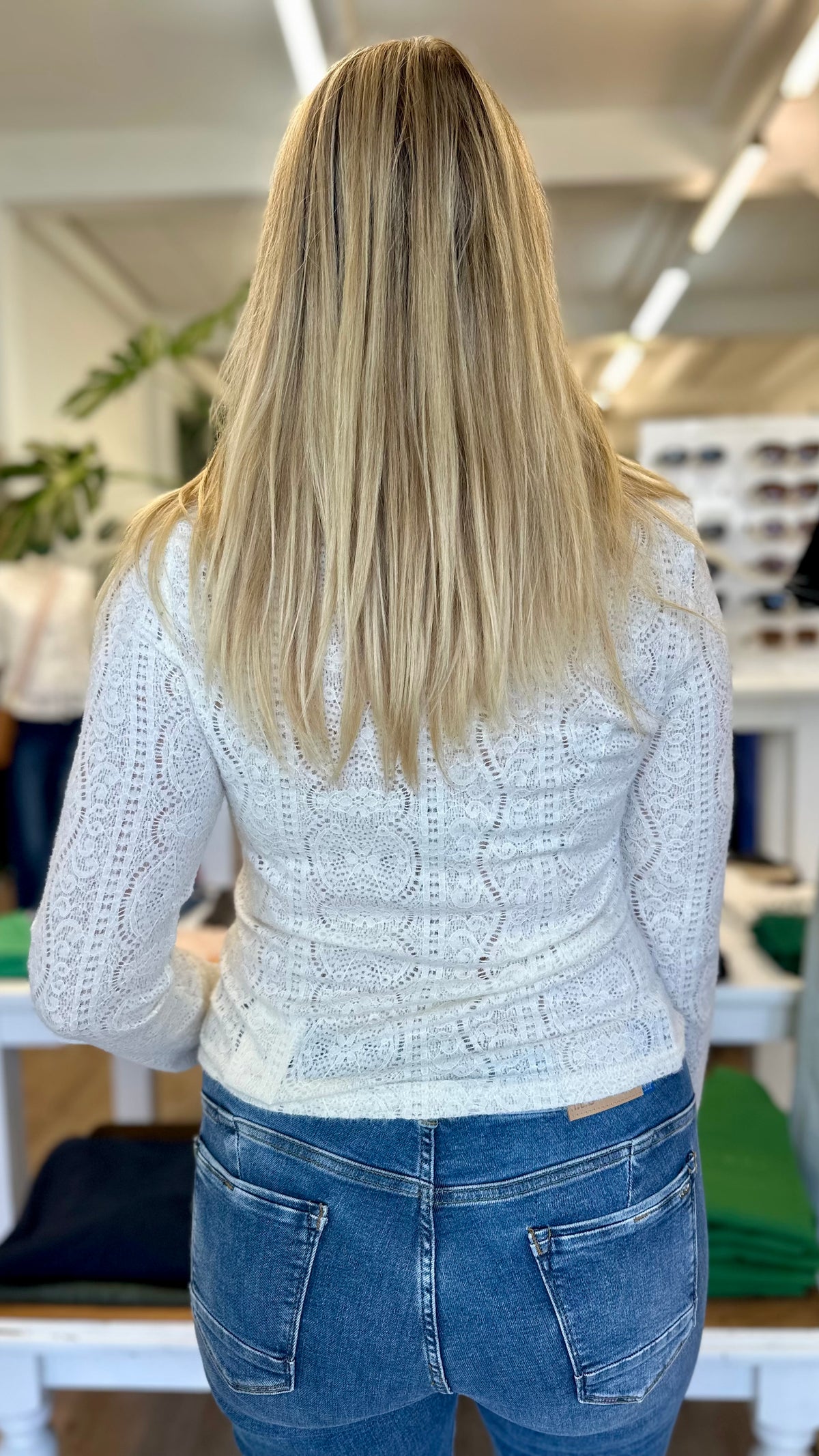 Whiskey Lace Long Sleeve Knit Top Antique White