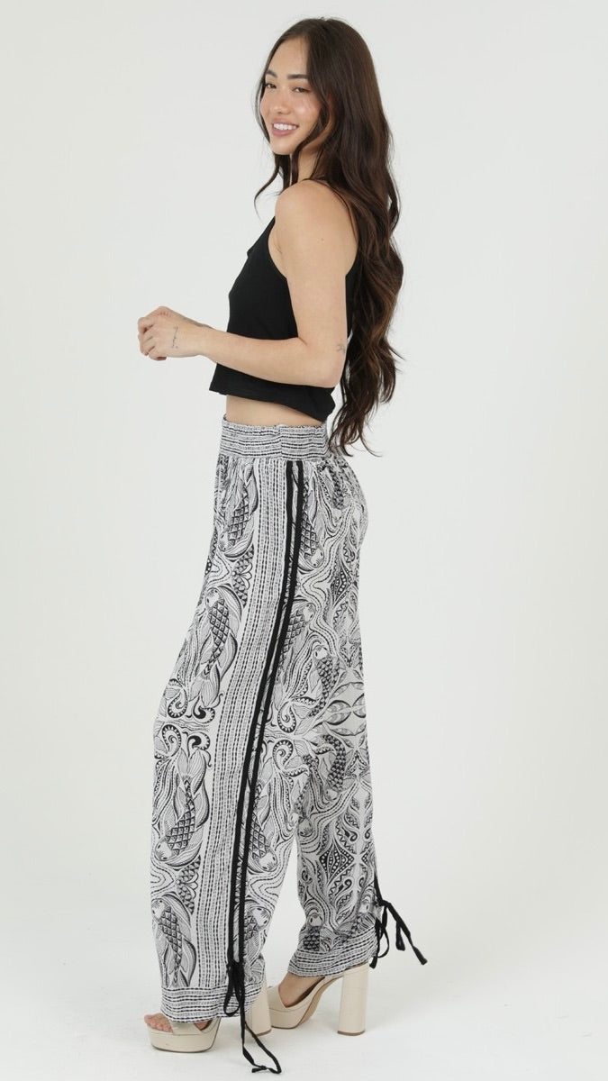 Koi Fish Printed Pants White Black