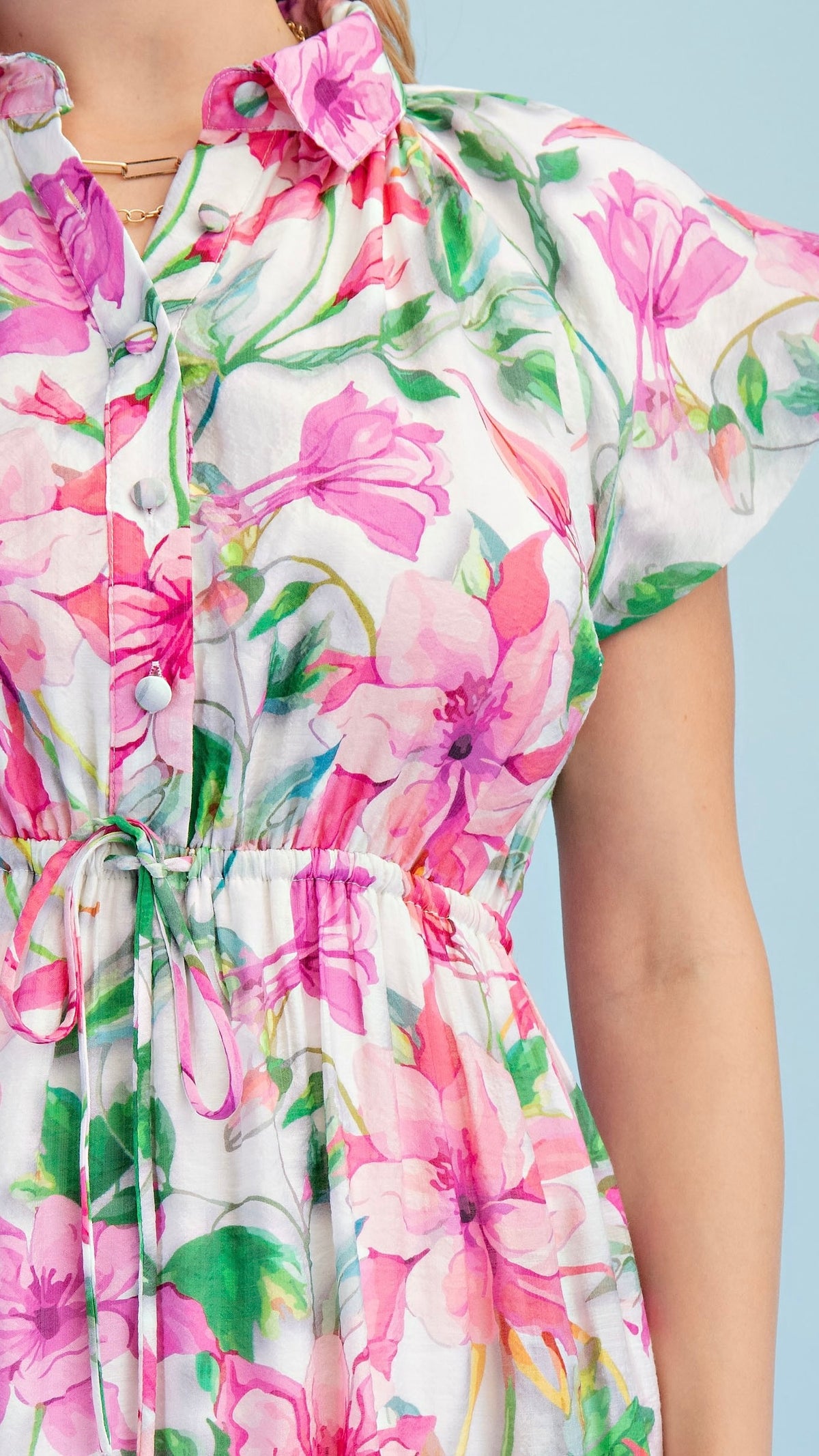 Kieran Collared Midi Dress Pink Floral