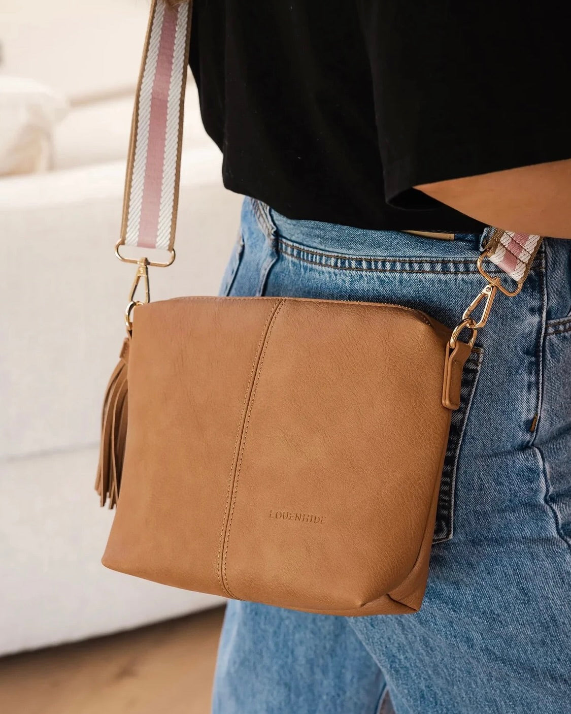 Kasey Stripe Crossbody Bag Camel