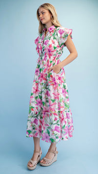 Kieran Collared Midi Dress Pink Floral