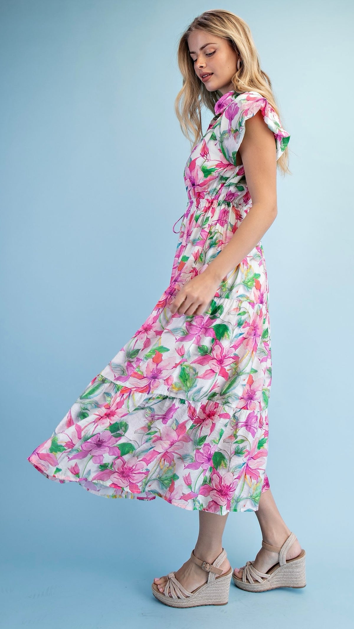 Kieran Collared Midi Dress Pink Floral