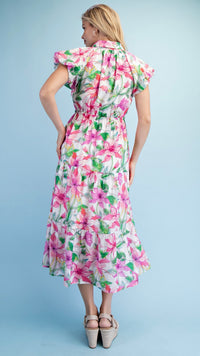 Kieran Collared Midi Dress Pink Floral
