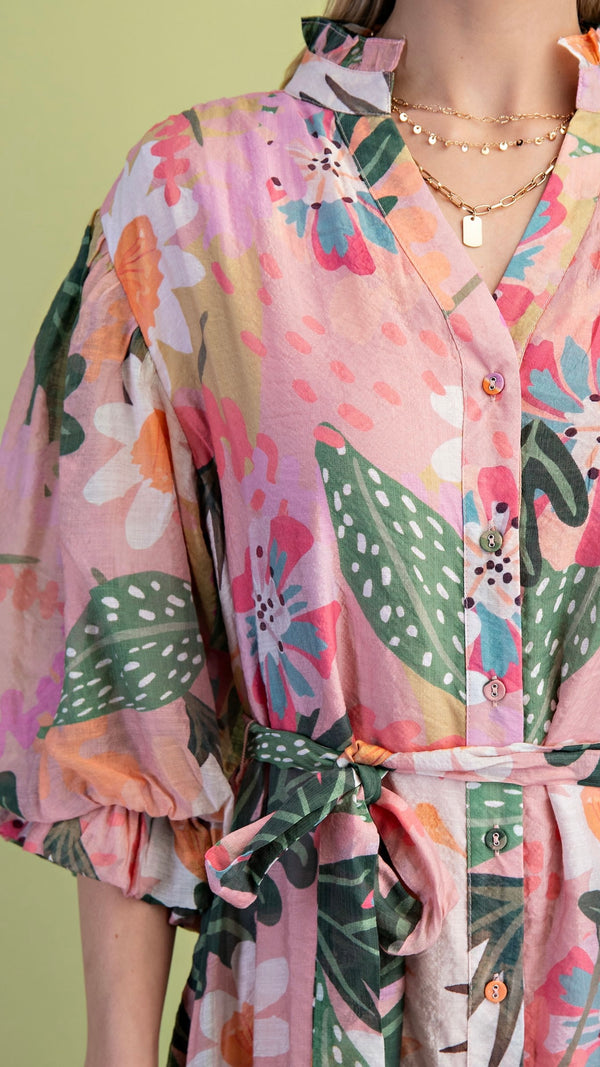 Betty Belted Midi Dress Pink Floral