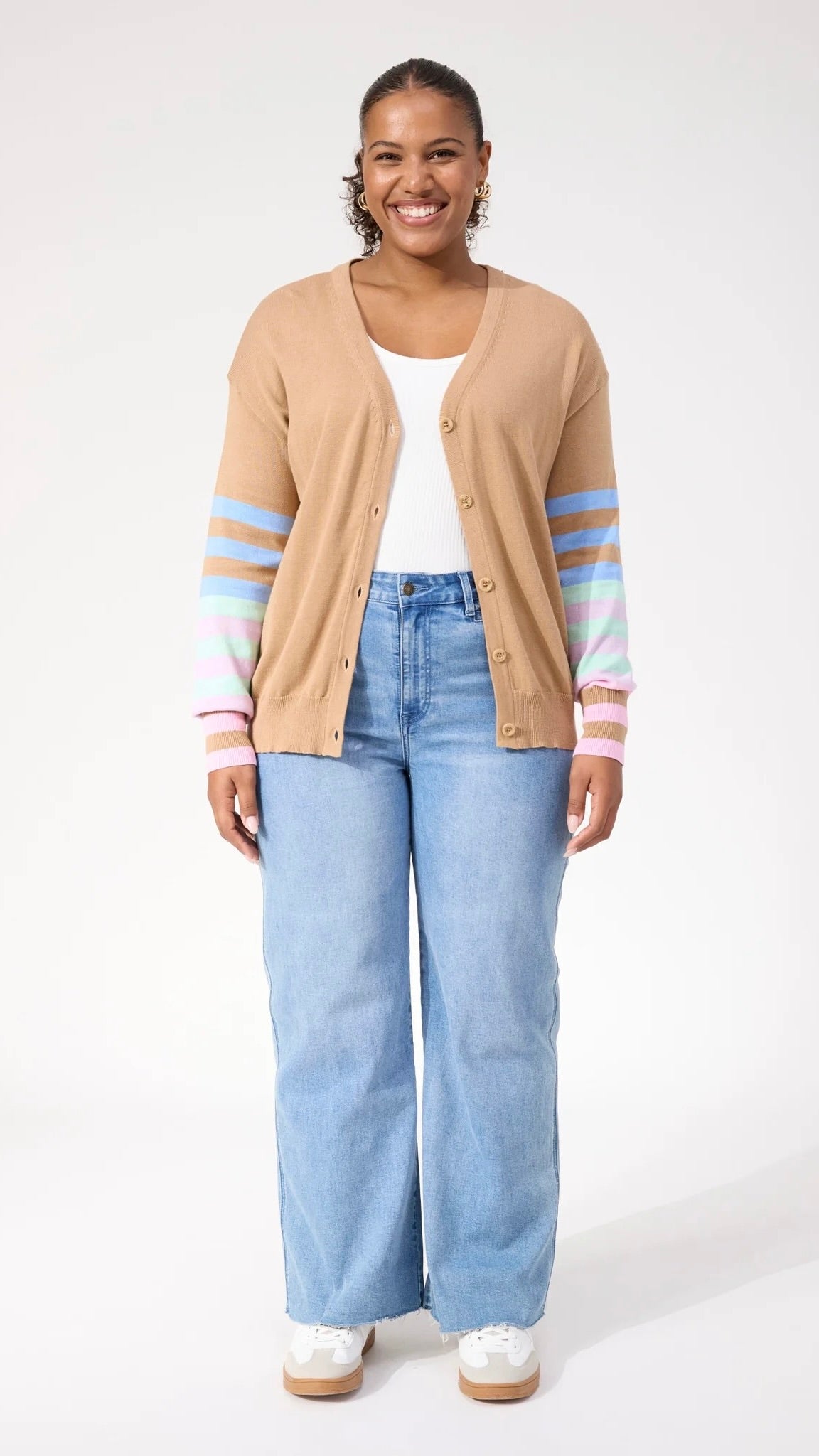 Vermont Stripe Cardigan Tan