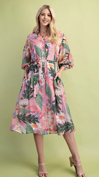 Betty Belted Midi Dress Pink Floral