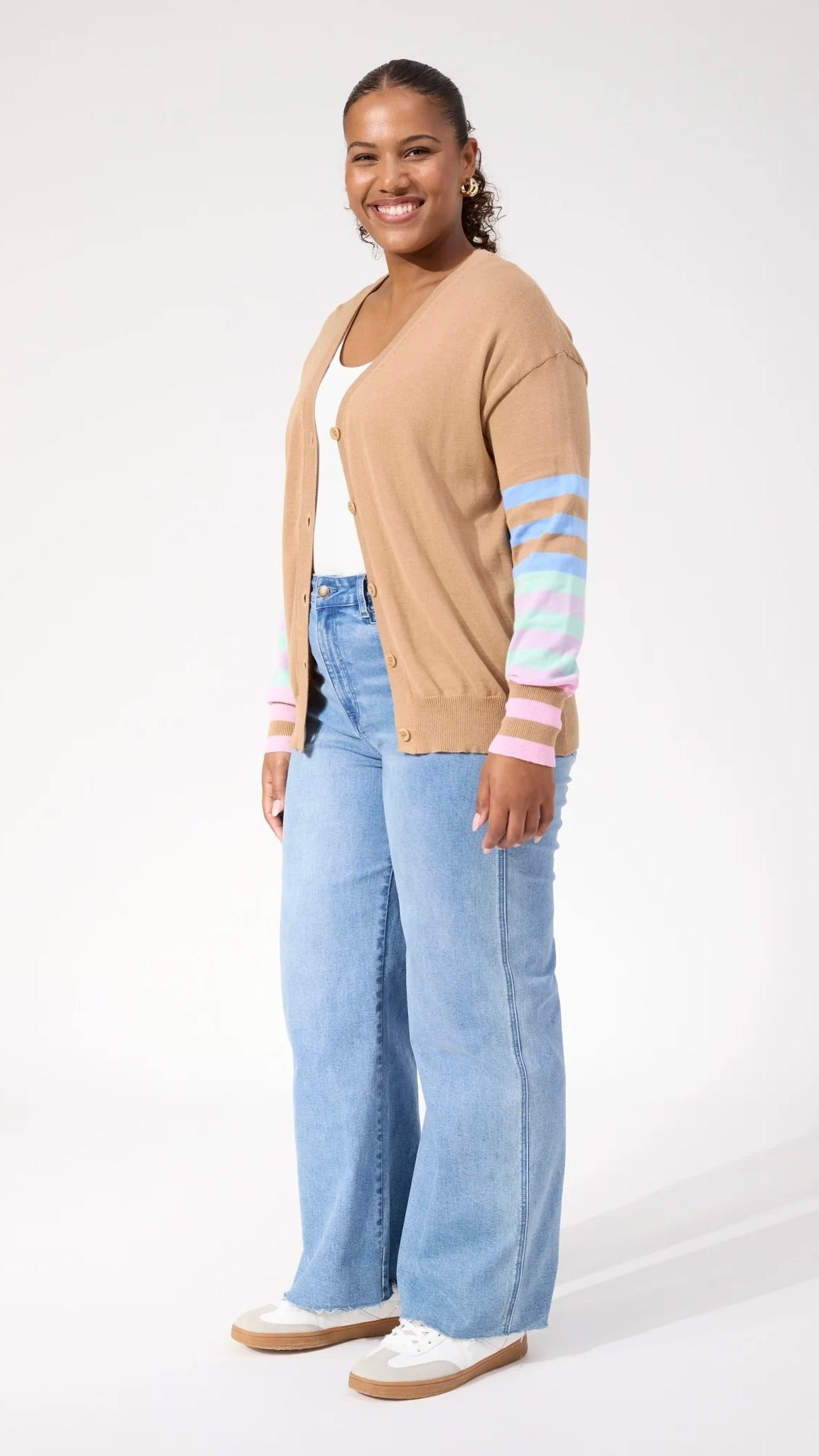 Vermont Stripe Cardigan Tan