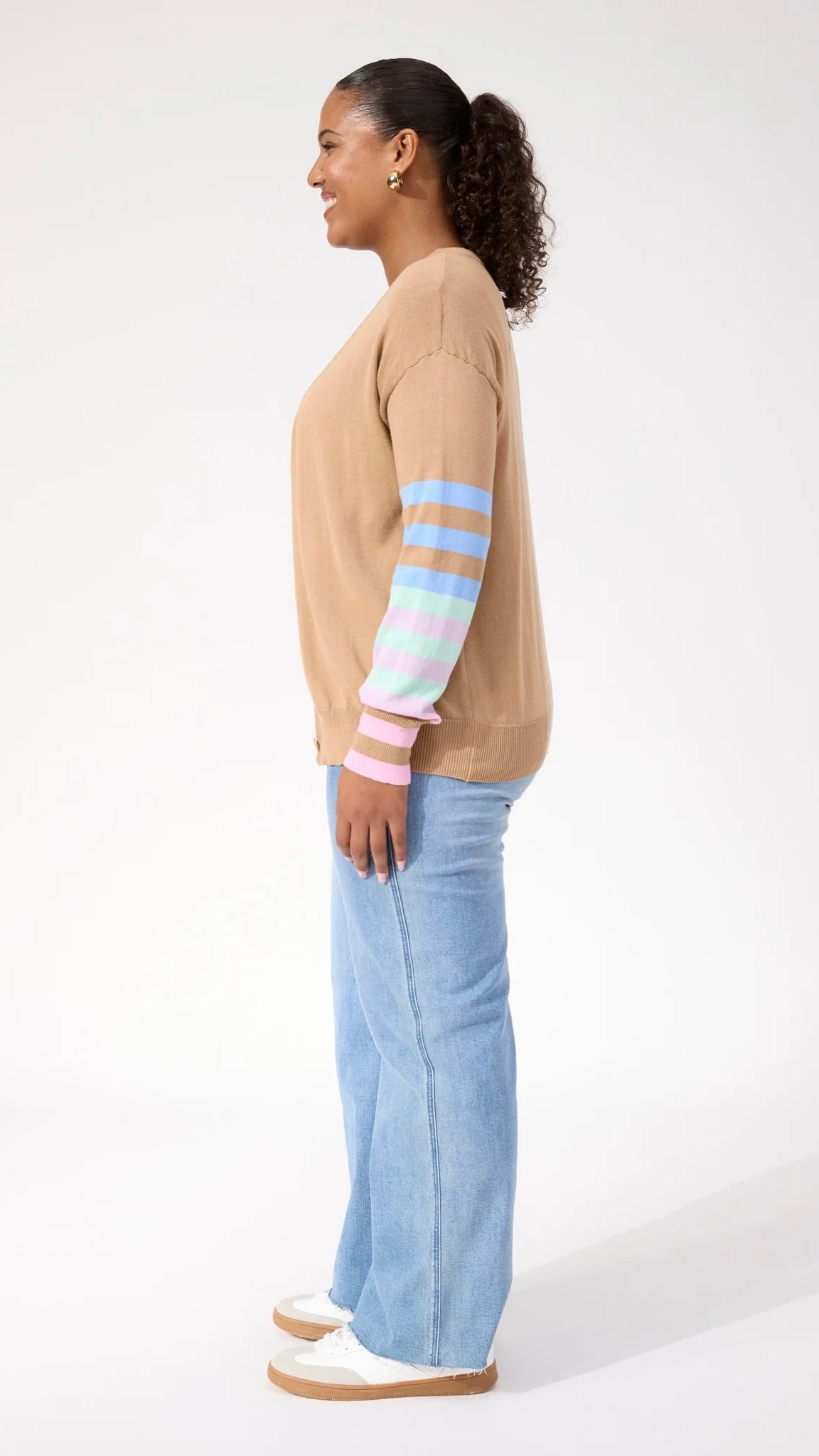 Vermont Stripe Cardigan Tan