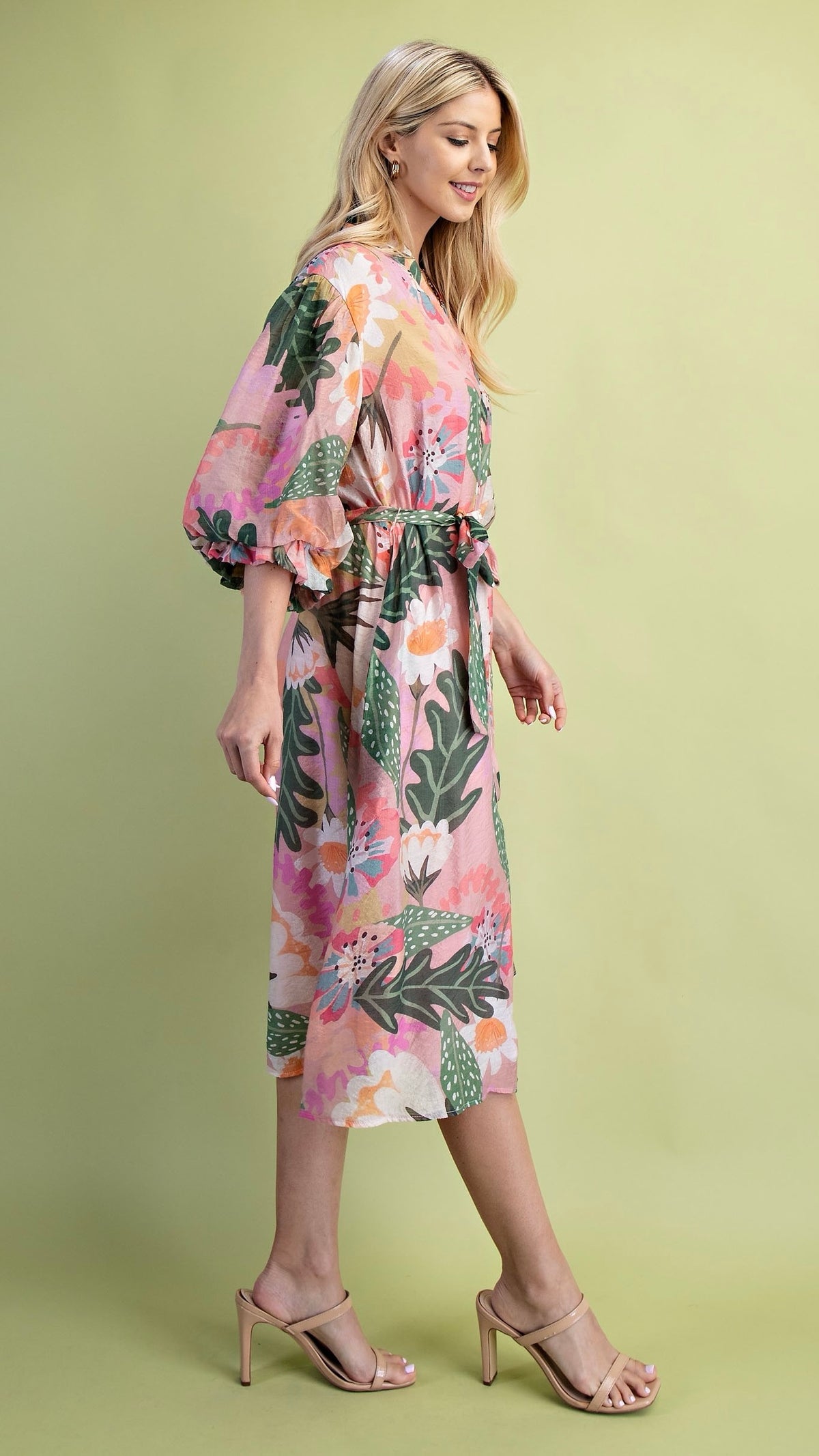 Betty Belted Midi Dress Pink Floral