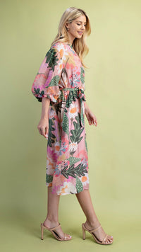 Betty Belted Midi Dress Pink Floral