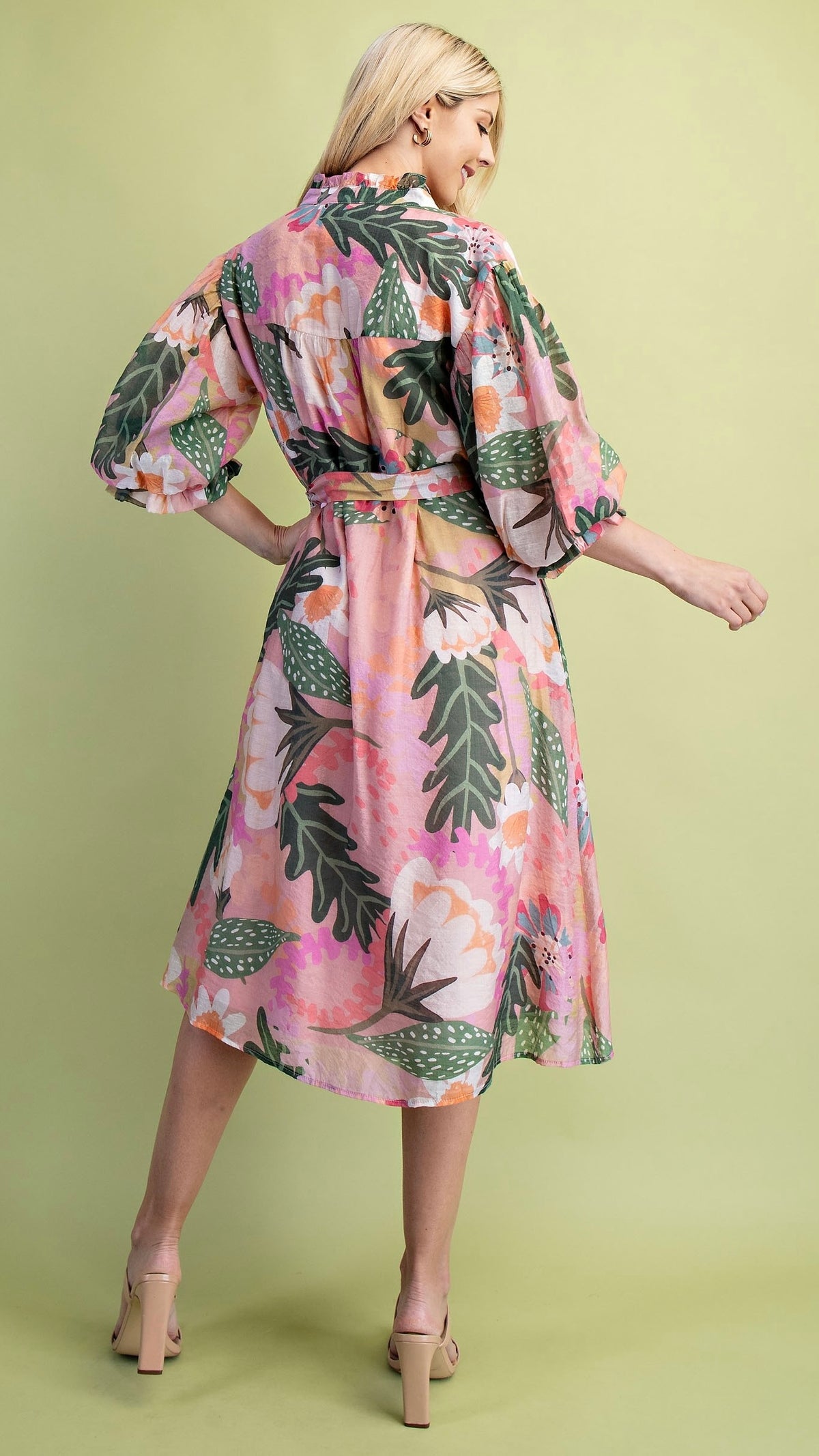 Betty Belted Midi Dress Pink Floral