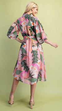 Betty Belted Midi Dress Pink Floral