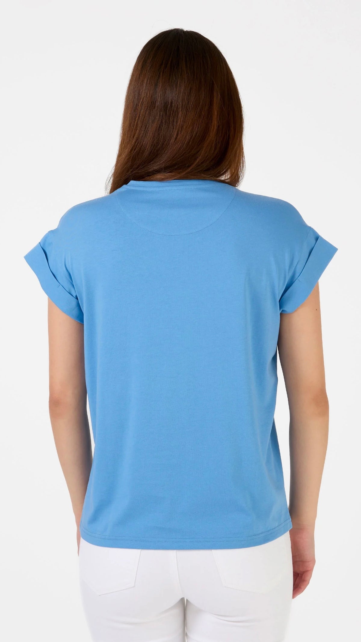 Cuff Sleeve T-Shirt Sky Embroidered Logo