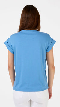 Cuff Sleeve T-Shirt Sky Embroidered Logo