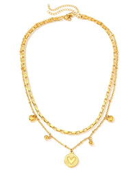 Double Layer Heart Charm Necklace Gold
