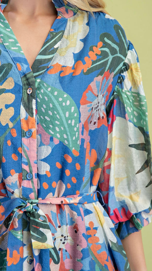 Betty Belted Midi Dress Blue Floral