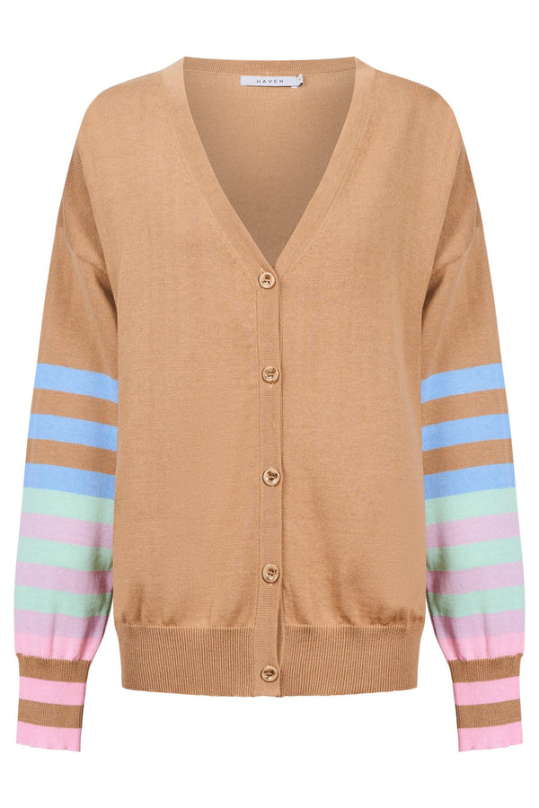 Vermont Stripe Cardigan Tan