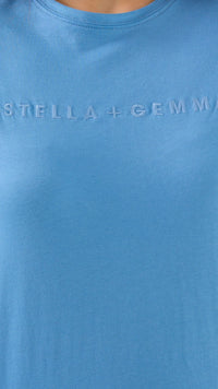 Cuff Sleeve T-Shirt Sky Embroidered Logo