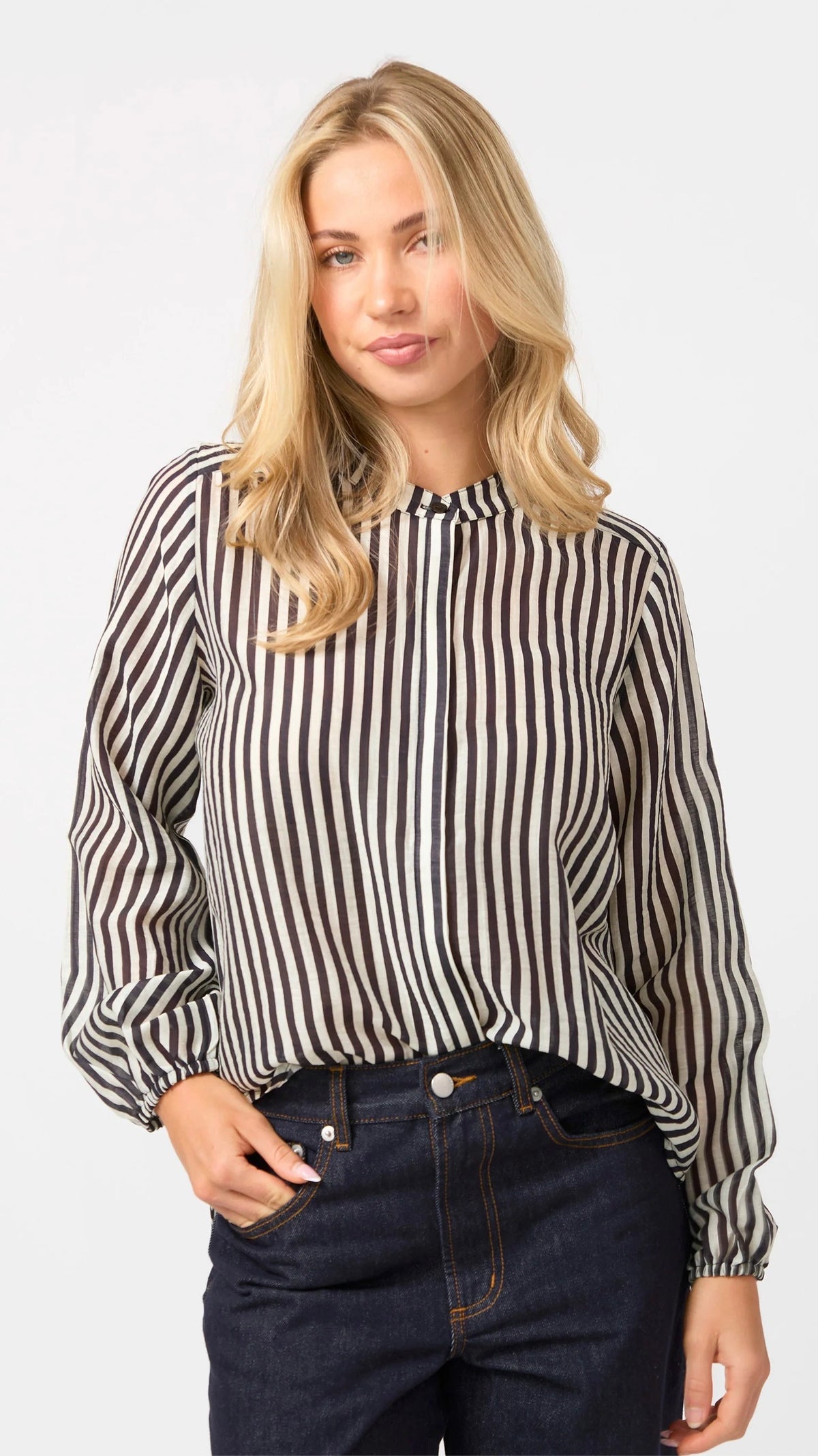 Faye Blouse Black and White Stripe