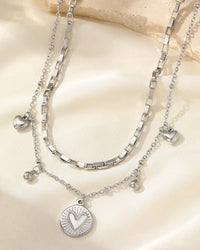 Double Layer Heart Charm Necklace Silver