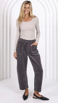 Monaco Leo Barrel Jeans Corduroy Smoke Charcoal