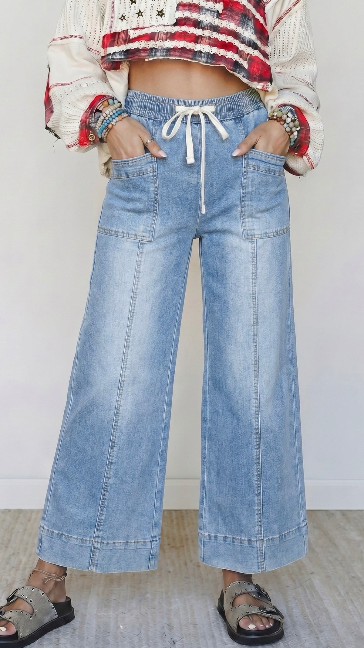 Wanda Wide Leg Drawstring Jeans