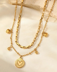 Double Layer Heart Charm Necklace Gold