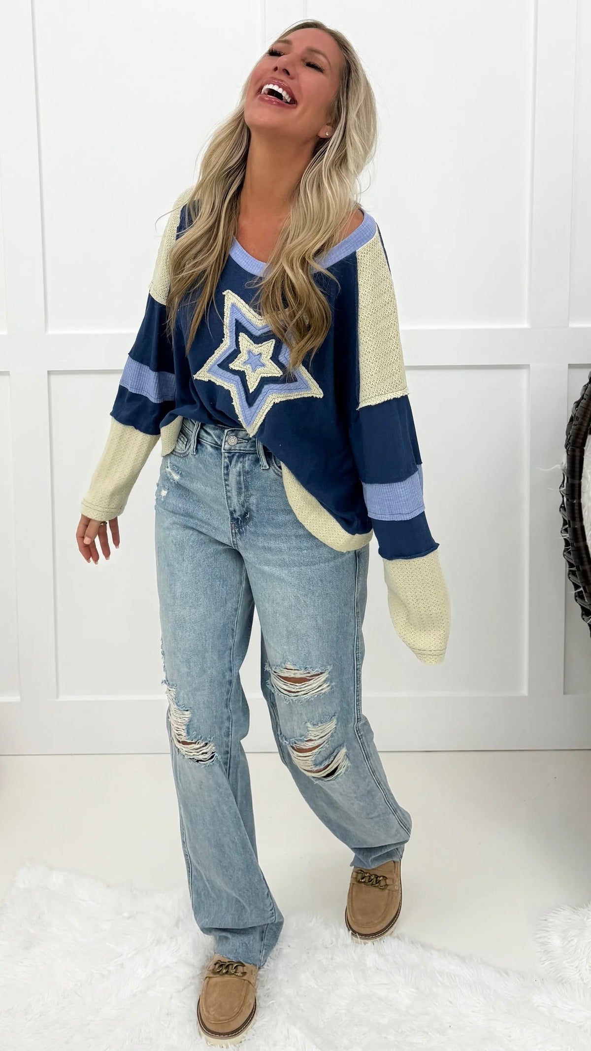 Patchwork Star Crew Blue
