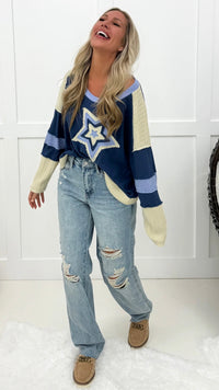 Patchwork Star Crew Blue