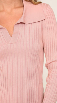 Collared Ribbed Knit Top Blush