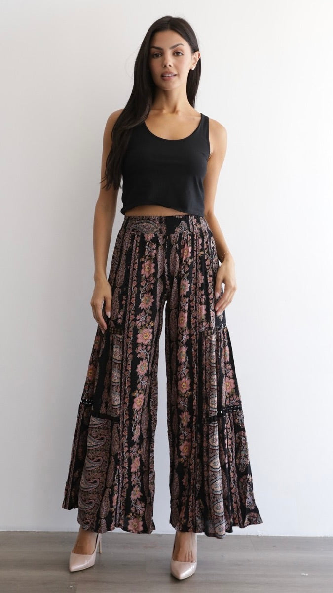 Flared Lace Insert Pants