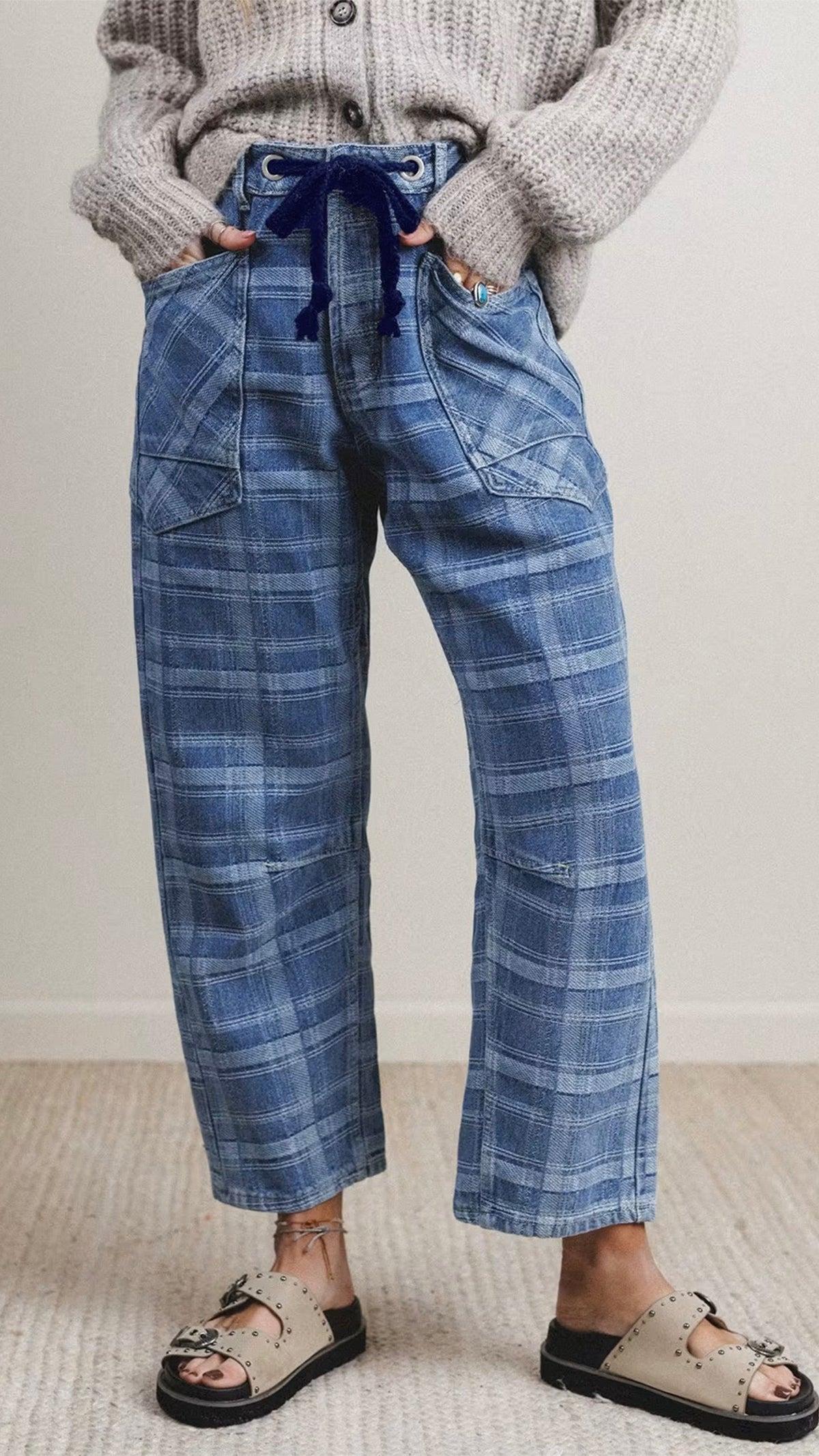 Plaid Drawstring Barrel
