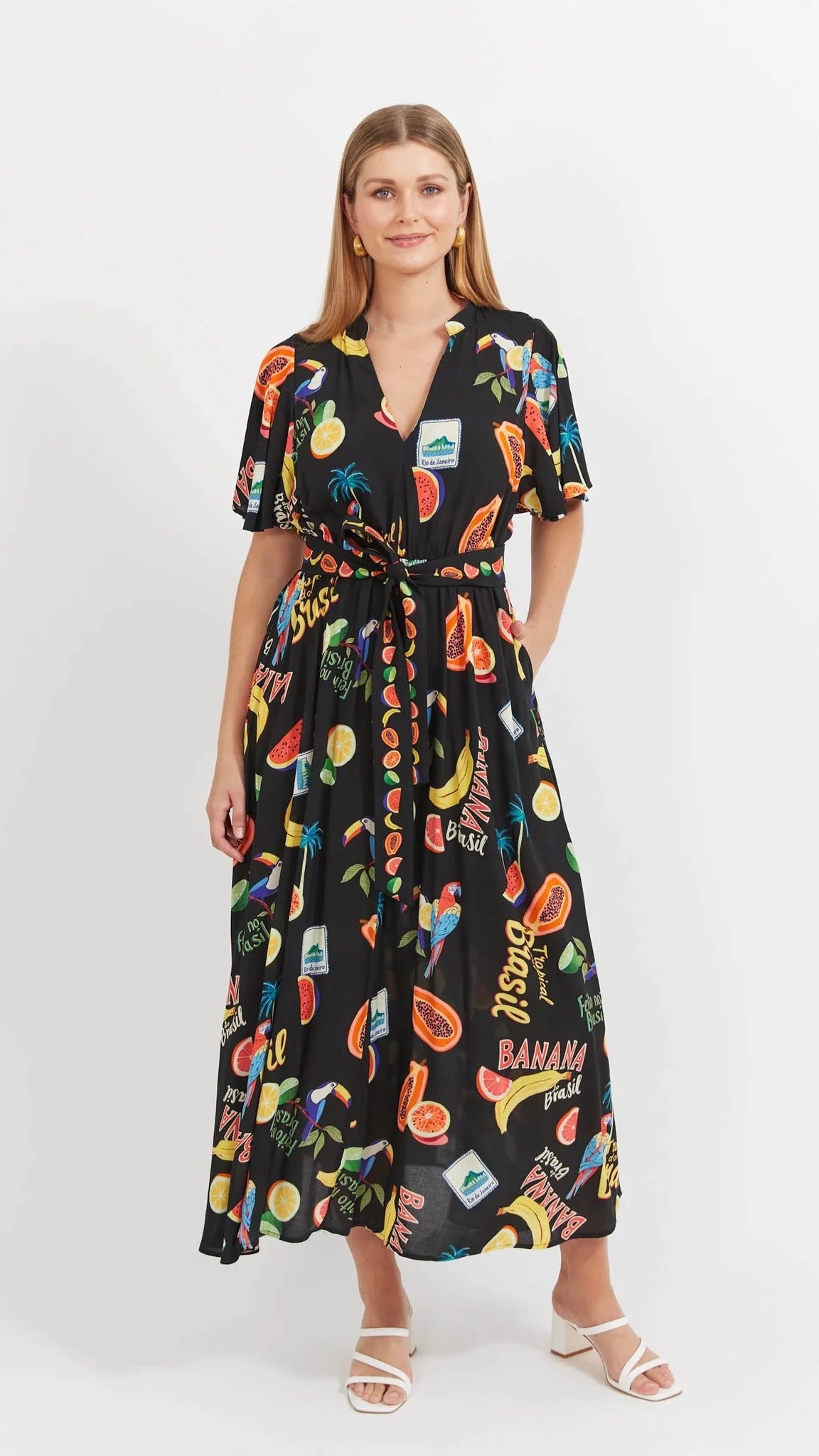 Cabana V Neck Maxi Dress Brasil Black