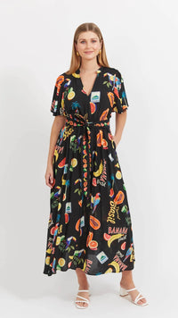 Cabana V Neck Maxi Dress Brasil Black