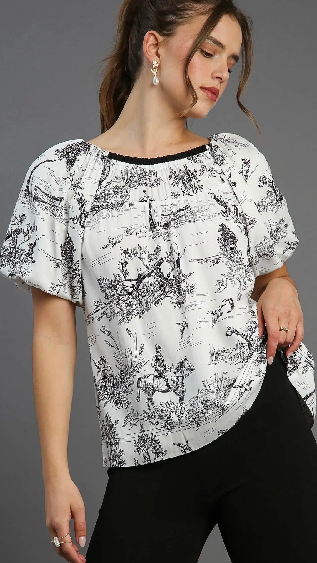 Leah Landscape Top Black Print